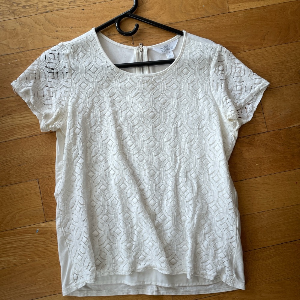 White geometric pattern top